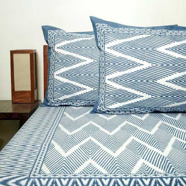 Bedsheets - Jorie Geometric Printed Bedsheet - Blue