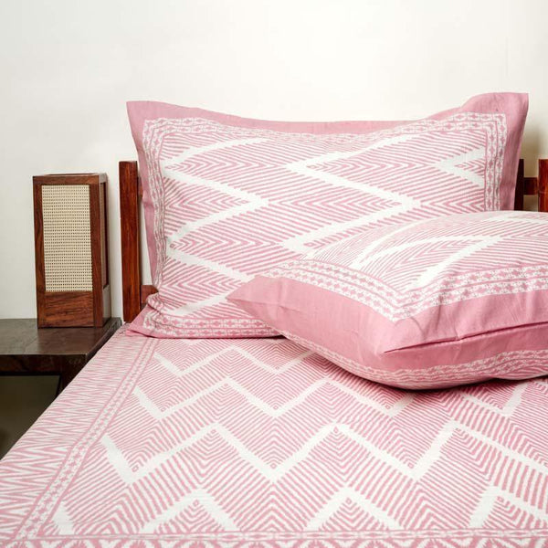 Bedsheets - Jorie Geometric Printed Bedsheet - Pink