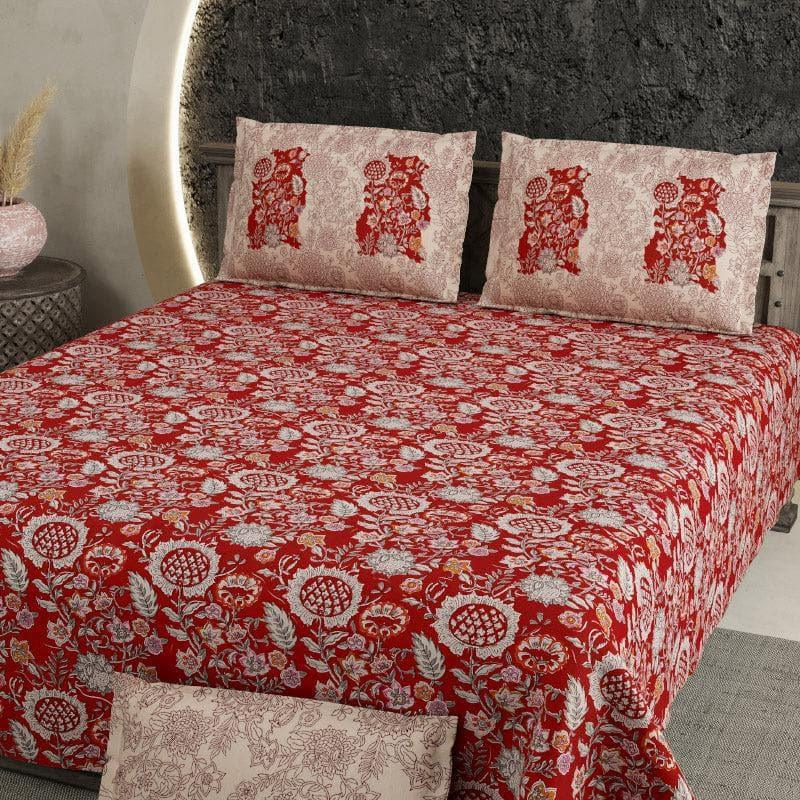 Buy Kaanish Floral Bedsheet - Red Bedsheets from Vaaree