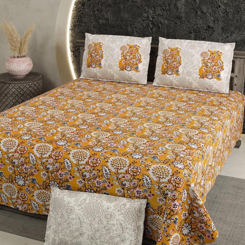 Bedsheets - Kaanish Floral Bedsheet - Yellow