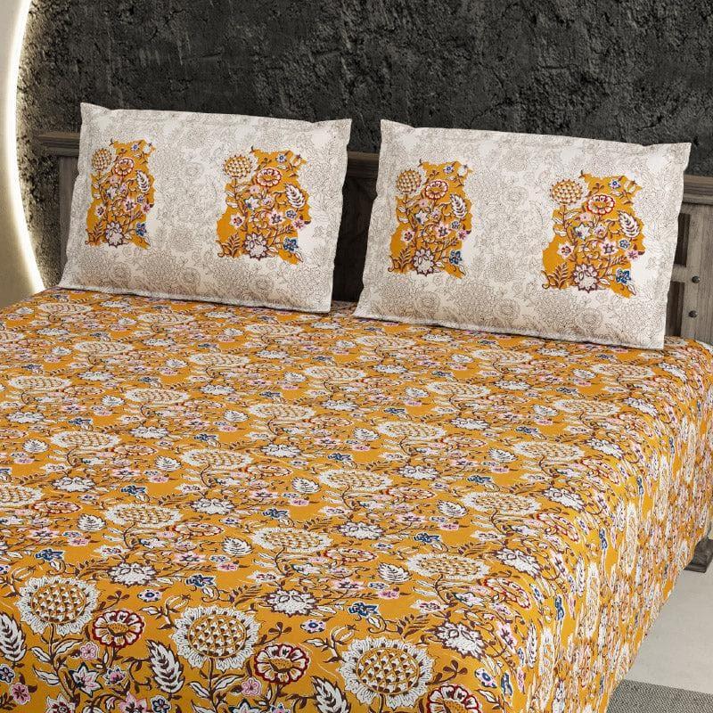 Bedsheets - Kaanish Floral Bedsheet - Yellow