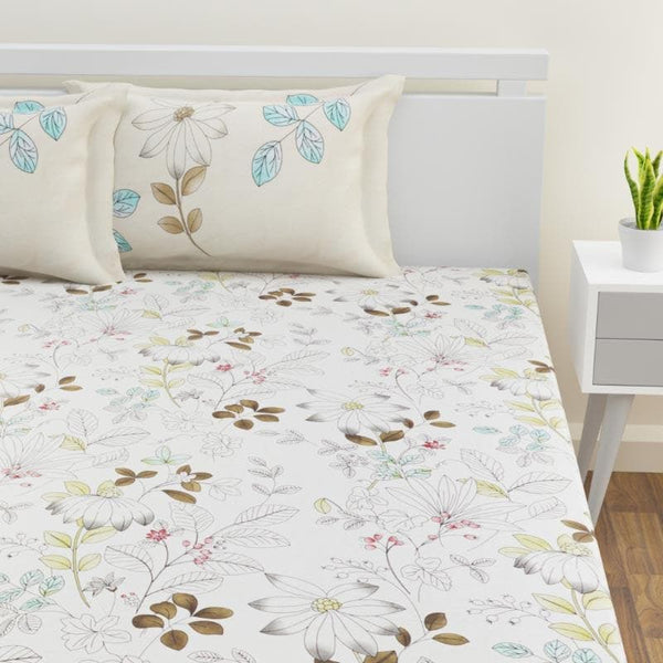 Bedsheets - Kaavya Printed Bedsheet - Cream