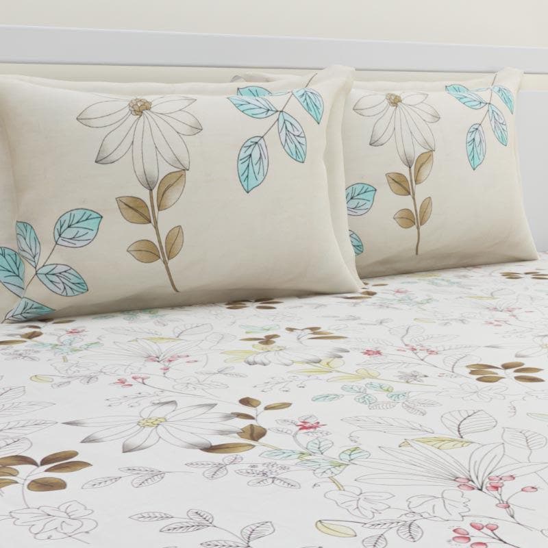 Bedsheets - Kaavya Printed Bedsheet - Cream