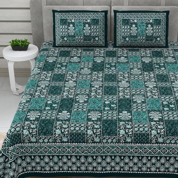 Buy Kavyaa Printed Bedsheet - Bottle Green Bedsheets from Vaaree