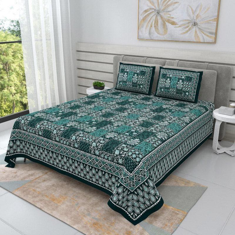 Buy Kavyaa Printed Bedsheet - Bottle Green Bedsheets from Vaaree