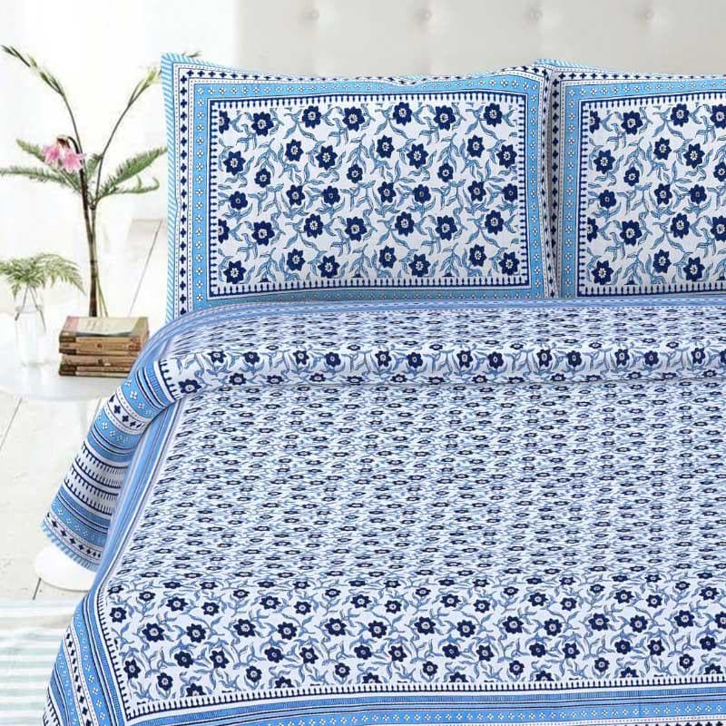 Buy Kundan Printed Bedsheet - Blue Bedsheets from Vaaree