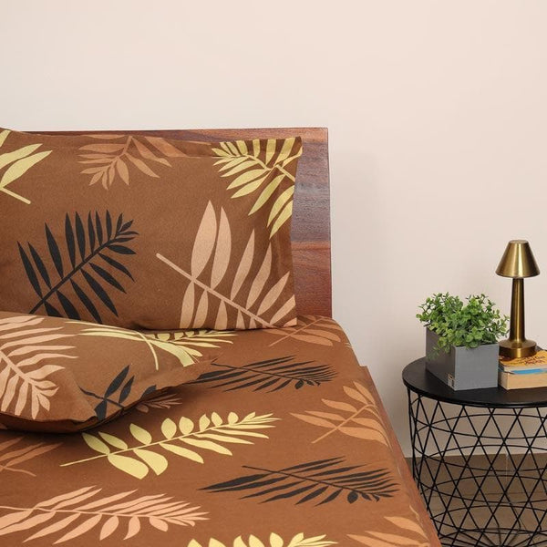 Buy Leaf Stamps Printed Bedsheet - Brown Bedsheets from Vaaree