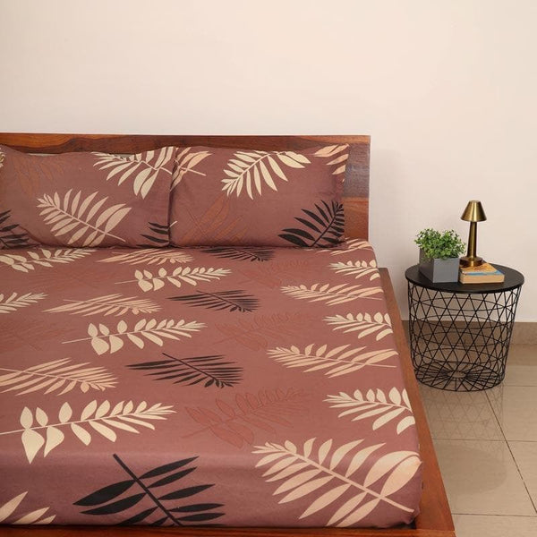 Bedsheets - Leaf Stamps Printed Bedsheet - Pink