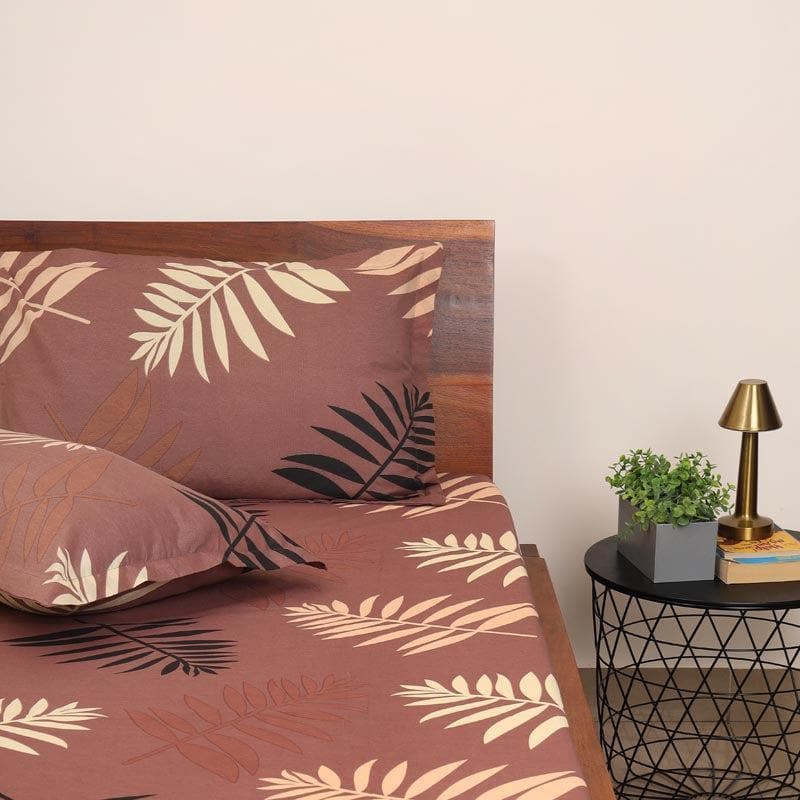 Bedsheets - Leaf Stamps Printed Bedsheet - Pink