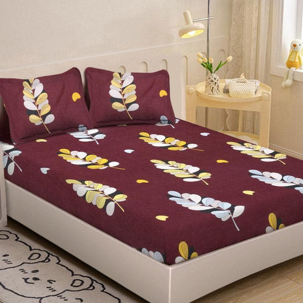 Buy Leaf Zina Printed Bedsheet - Maroon Bedsheets from Vaaree