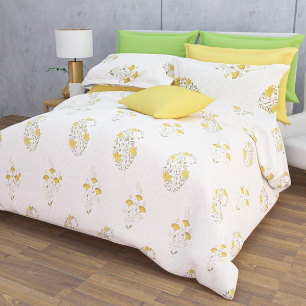 Bedsheets - Liah Floral Bedsheet - White & Yellow