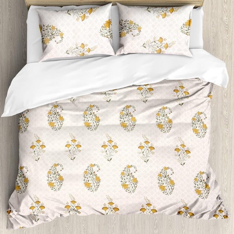 Buy Liah Floral Bedsheet - White & Yellow Bedsheets from Vaaree