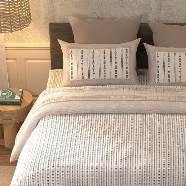 Bedsheets - Maatra Striped Bedsheet - Beige