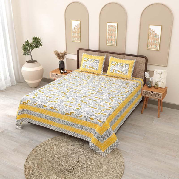 Buy Bedsheets - Mahika Printed Bedsheet - Yellow at Vaaree online