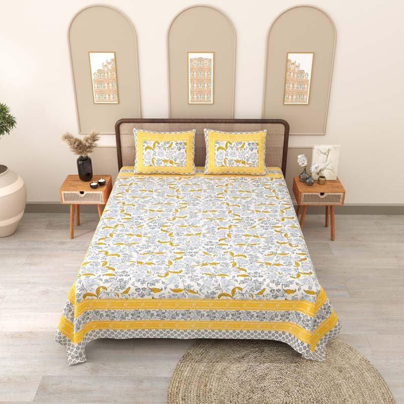 Buy Bedsheets - Mahika Printed Bedsheet - Yellow at Vaaree online