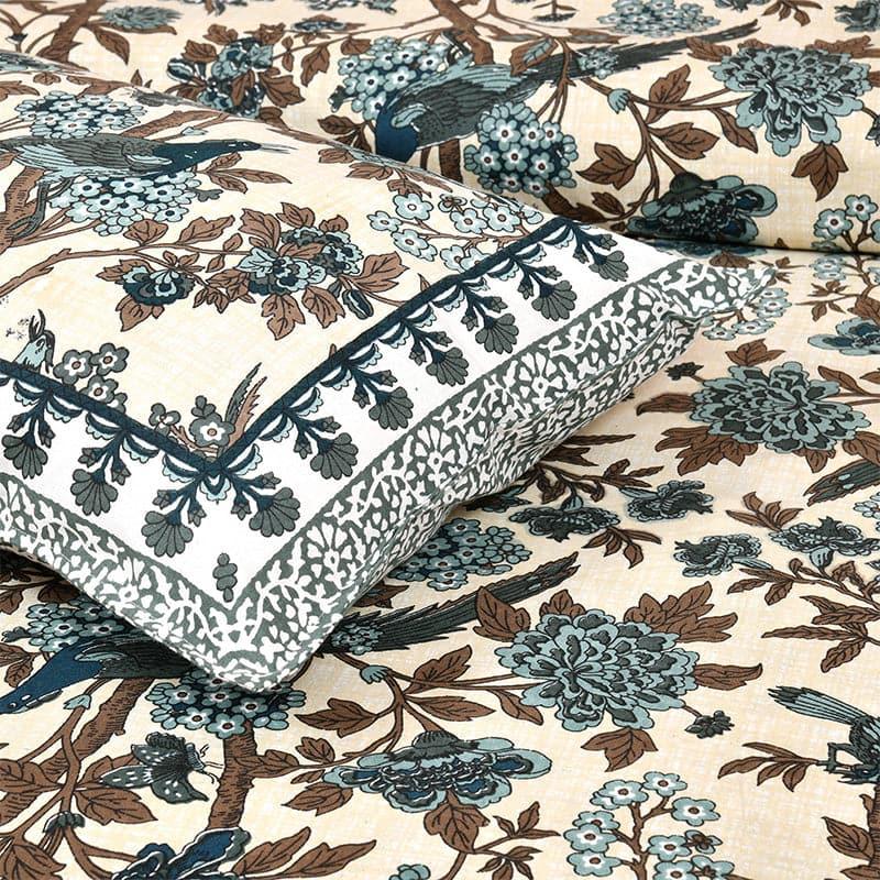 Bedsheets - Maitreya Floral Bedsheet - Blue & Beige