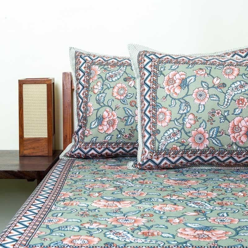 Buy Bedsheets - Manjari Floral Printed Bedsheet - Green at Vaaree online