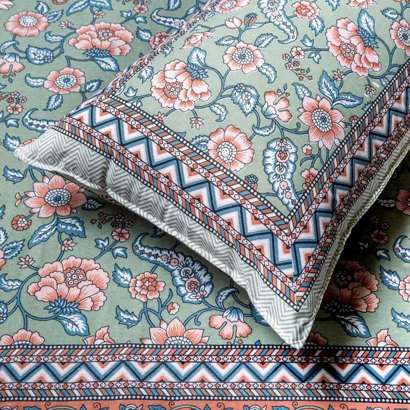 Buy Bedsheets - Manjari Floral Printed Bedsheet - Green at Vaaree online