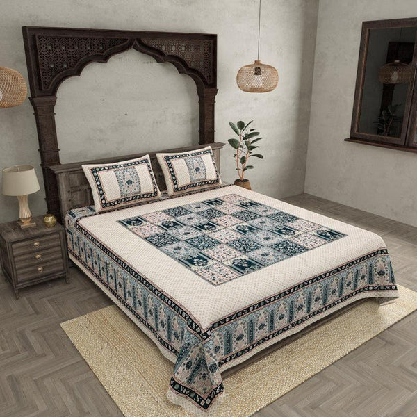 Bedsheets - Manjima Ethnic Bedsheet - Blue