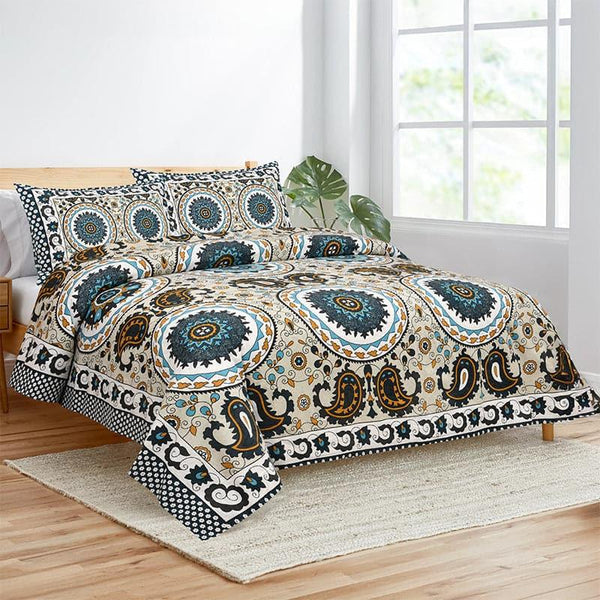 Buy Manya Floral Bedsheet - Blue & Biege Bedsheets from Vaaree