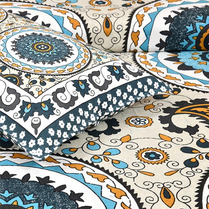 Buy Bedsheets - Manya Floral Bedsheet - Blue & Biege at Vaaree online