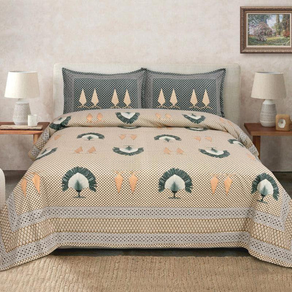 Bedsheets - Mayoor Mela Bedsheet - Beige