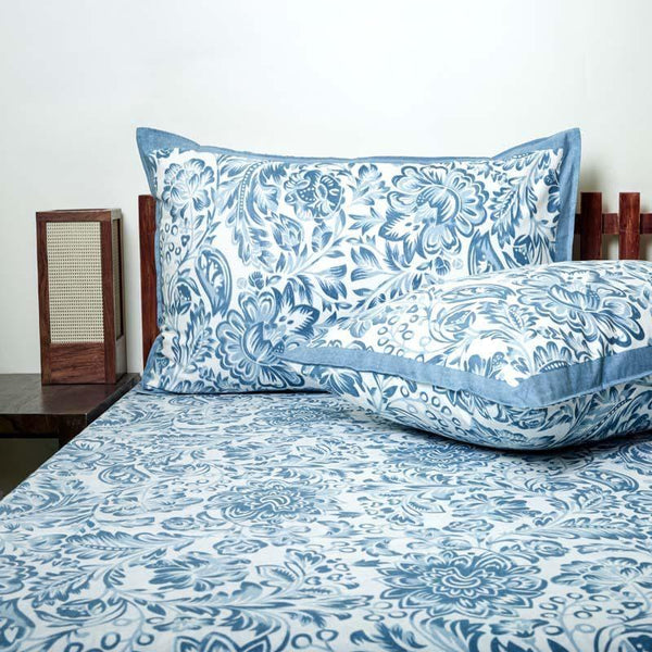 Bedsheets - Micola Floral Printed Bedsheet - Blue