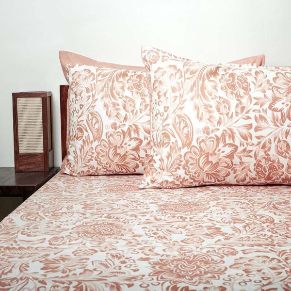 Bedsheets - Micola Floral Printed Bedsheet - Peach