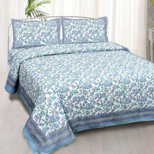 Bedsheets - Miksha Floral Bedsheet - Blue