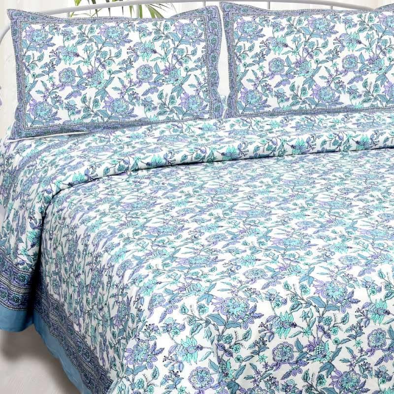 Bedsheets - Miksha Floral Bedsheet - Blue