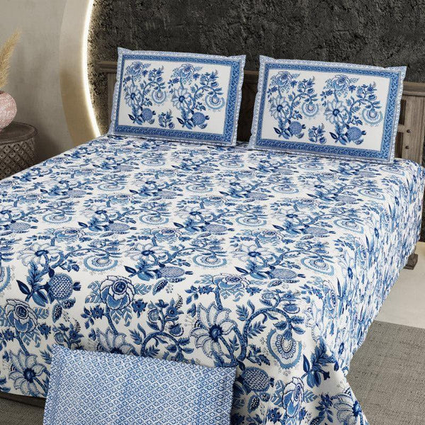 Bedsheets - Milona Floral Bedsheet - Blue