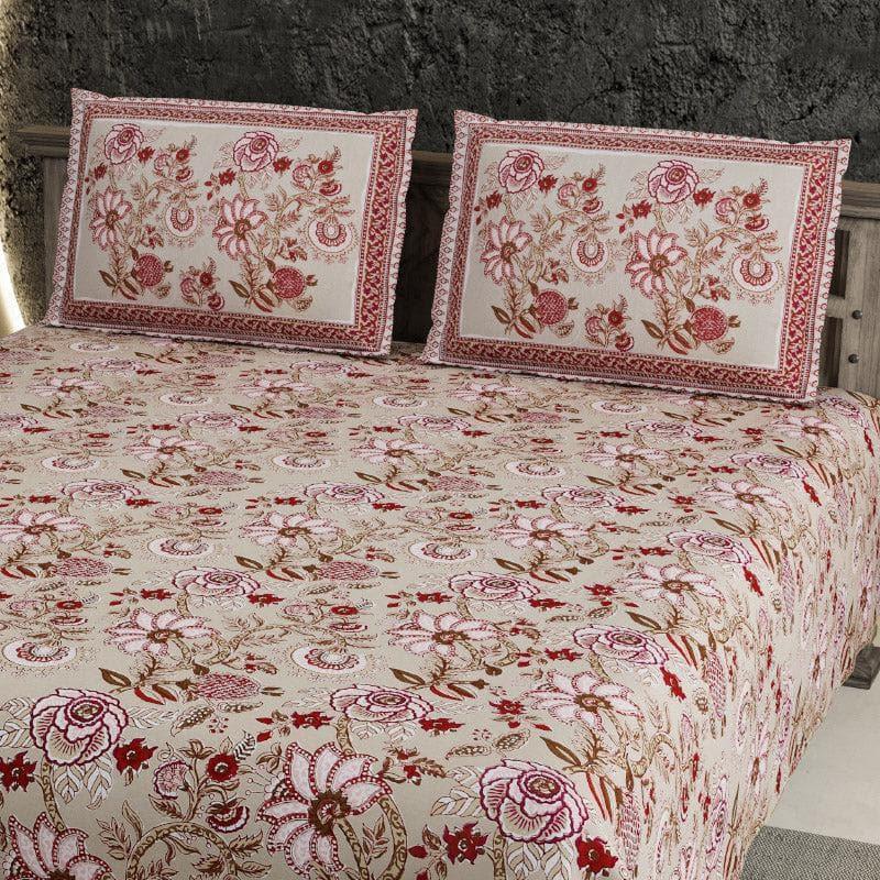 Bedsheets - Milona Floral Bedsheet - Grey & Pink
