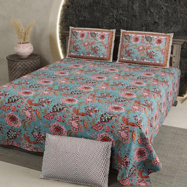 Buy Bedsheets - Mithreya Floral Bedsheet - Blue & Pink at Vaaree online