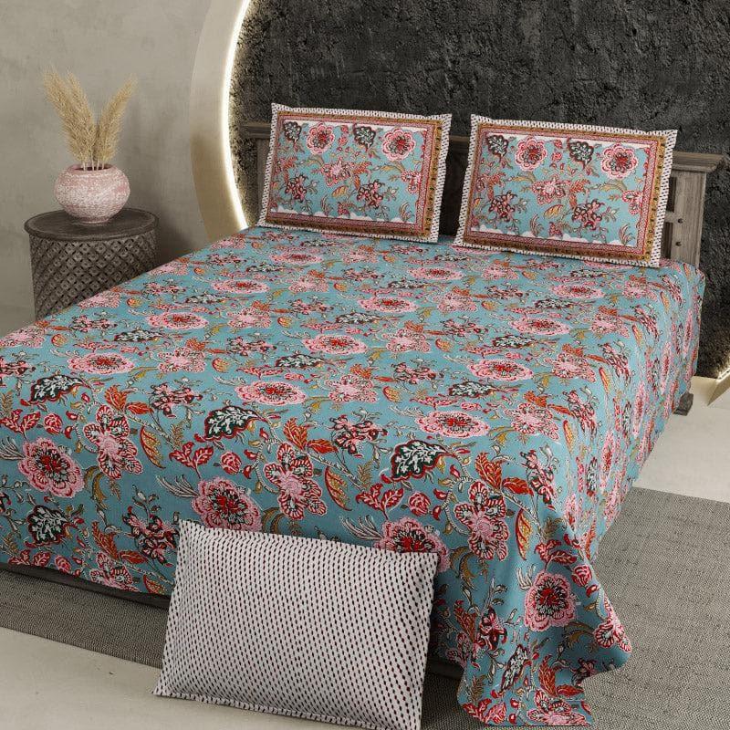 Buy Mithreya Floral Bedsheet - Blue & Pink Bedsheets from Vaaree