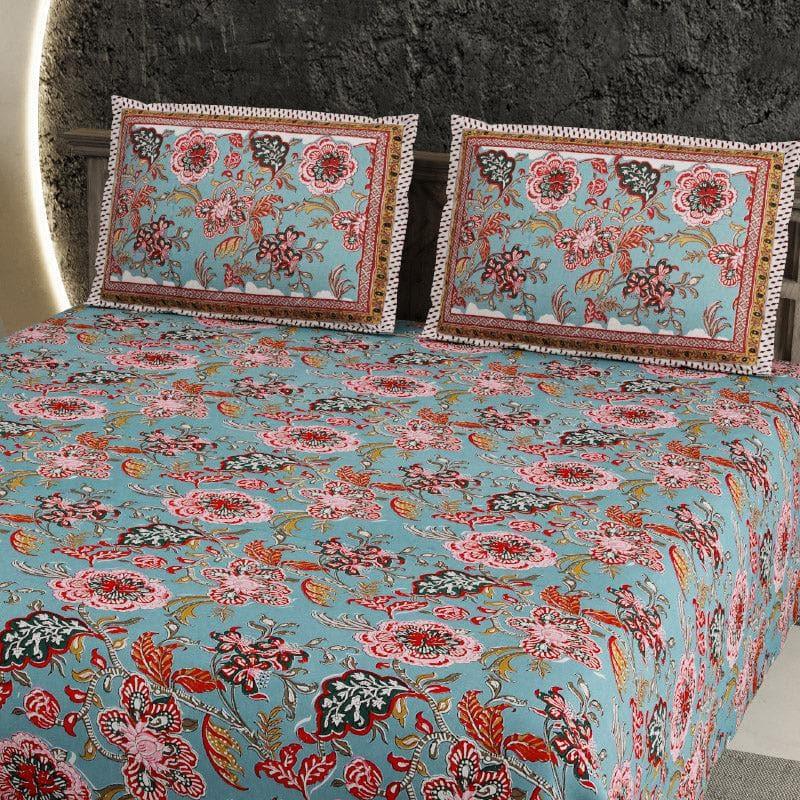 Buy Mithreya Floral Bedsheet - Blue & Pink Bedsheets from Vaaree