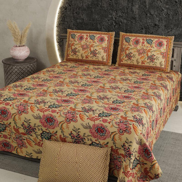 Bedsheets - Mithreya Floral Bedsheet - Yellow & Red