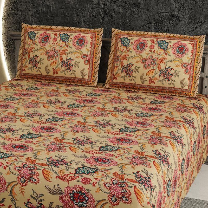 Bedsheets - Mithreya Floral Bedsheet - Yellow & Red