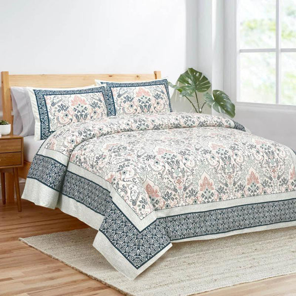 Buy Mughal Jaali Printed Bedsheet - Blue & Beige Bedsheets from Vaaree