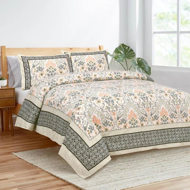 Buy Mughal Jaali Printed Bedsheet - Green & Beige Bedsheets from Vaaree