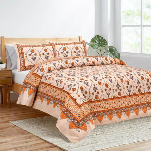 Buy Mughal Jaali Printed Bedsheet - Orange & Beige Bedsheets from Vaaree