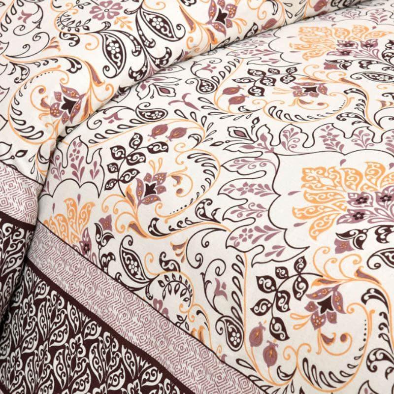 Bedsheets - Mughal Jaali Printed Bedsheet - Purple & Beige