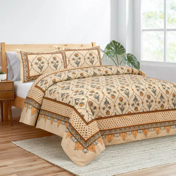 Buy Mughal Jaali Printed Bedsheet - Yellow & Beige Bedsheets from Vaaree