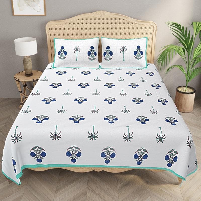 Bedsheets - Mughal Melody Bedsheet - Blue