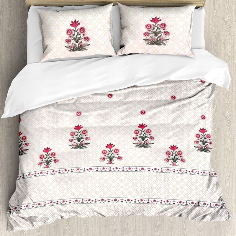 Buy Neja Ethnic Floral Bedsheet - White & Red Bedsheets from Vaaree