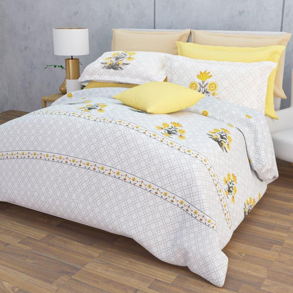 Bedsheets - Neja Ethnic Floral Bedsheet - White & Yellow