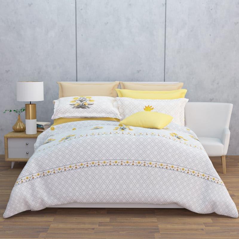 Buy Neja Ethnic Floral Bedsheet - White & Yellow Bedsheets from Vaaree