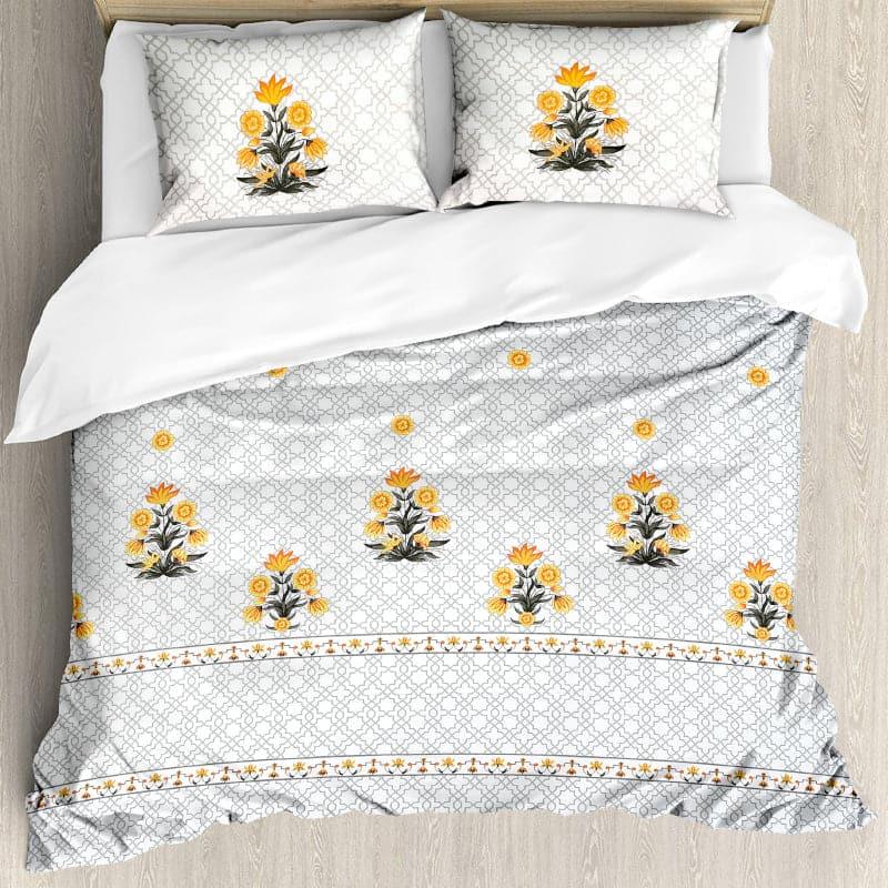 Buy Neja Ethnic Floral Bedsheet - White & Yellow Bedsheets from Vaaree