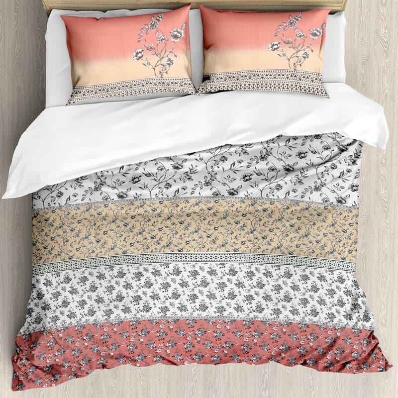 Buy Nesa Flora Stripe - Buff & Peach Bedsheets from Vaaree