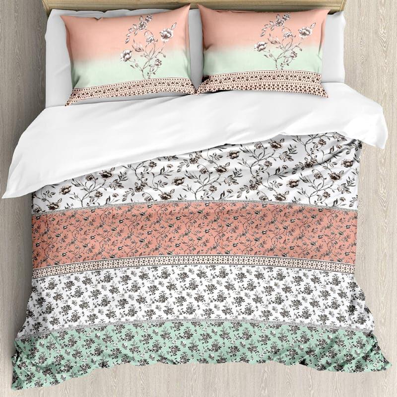 Buy Nesa Flora Stripe - Green & Peach Bedsheets from Vaaree