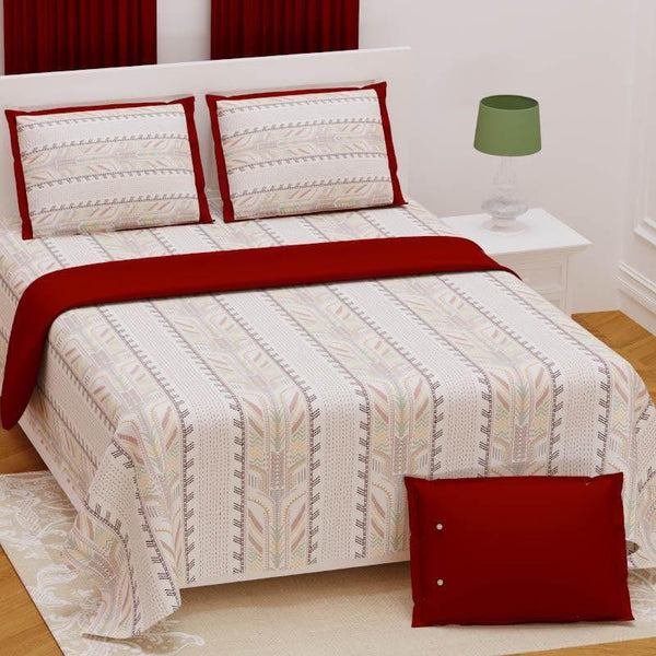 Bedsheets - Nidha Stripy Bedsheet - Red